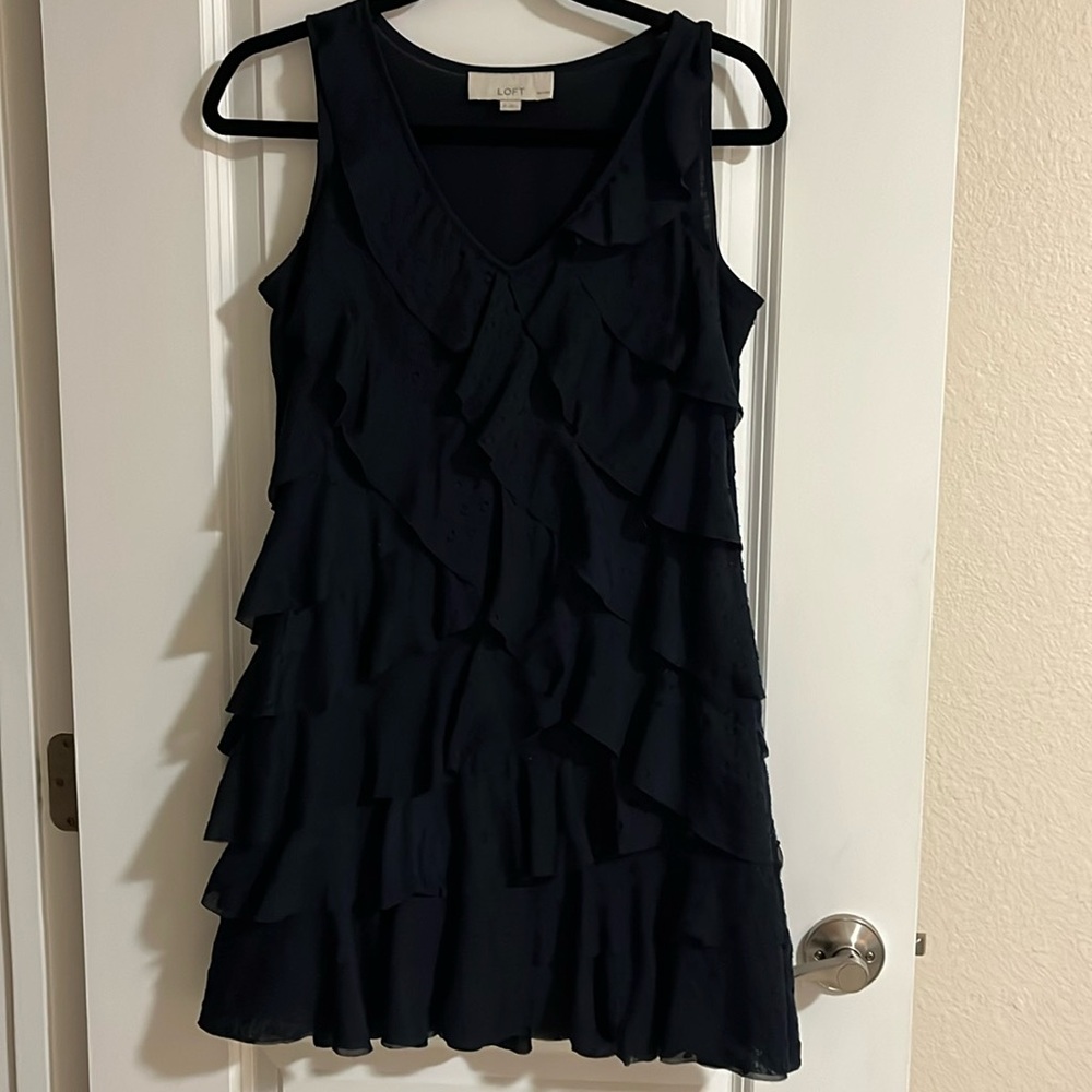 Loft Ann Taylor Navy Eyelet Layered Minidress Size 2 Petite Excellent Condition